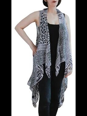Candor NYC Mixed Animal Two-Way Scarf Vest : Black/White : New w/ Tag : MSRP $36